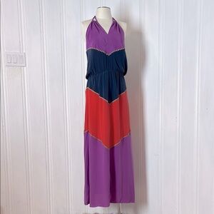 Vintage BCBG MAXAZRIA 100% Silk Halter Maxi Dress